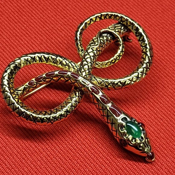 Metropolitan Museum of Art MMA Snake Brooch Enamel Jade Ruby 24K Gold Plated - Picture 7 of 15